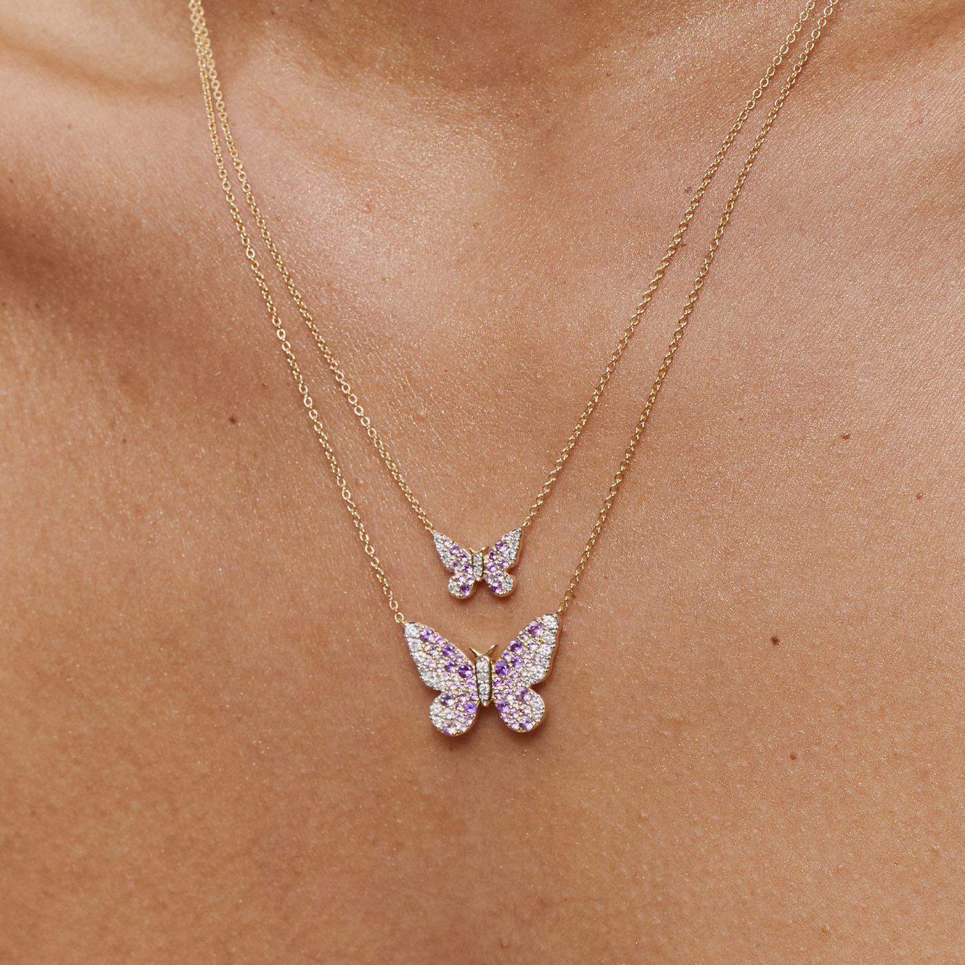 Mini Purple and Diamond Ombré Butterfly Necklace